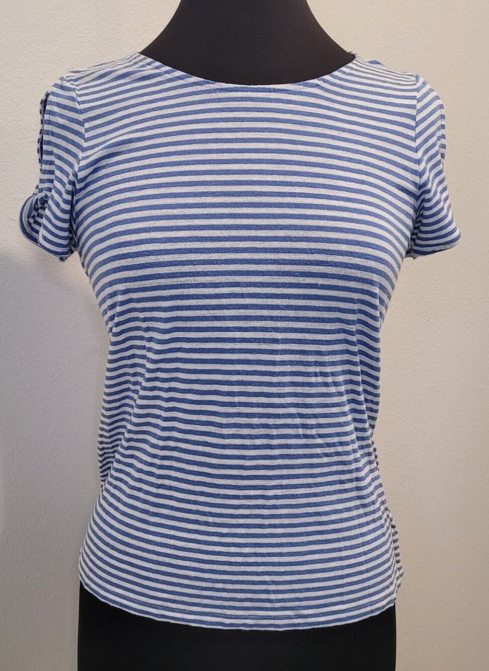 J Jill Love Linen Striped Tunic Blouse Small EUC